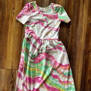 Dot Dot Smile Girls 5/6 White Pink Green Swirl Artsy Twirl Dress